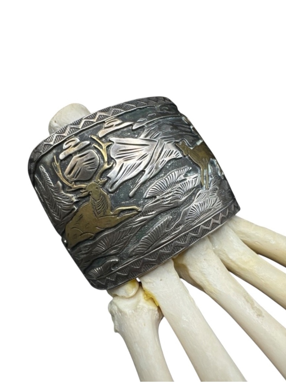 Vintage Sterling Silver Navajo Verdy Jake 12K GF Overlay Storyteller Cuff 7” - Picture 3 of 12